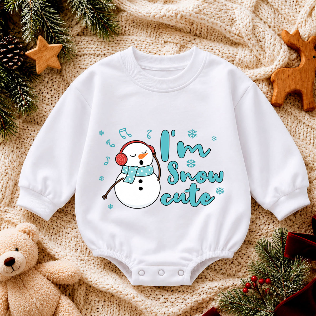 I'm Snow Cute Snowman Baby Romper, Cute Winter Christmas Outfit, Toddler Holiday Clothes, Baby Xmas Gift — product view 4