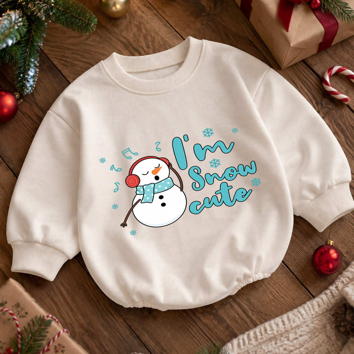 I'm Snow Cute Snowman Baby Romper, Cute Winter Christmas Outfit, Toddler Holiday Clothes, Baby Xmas Gift — product view 5