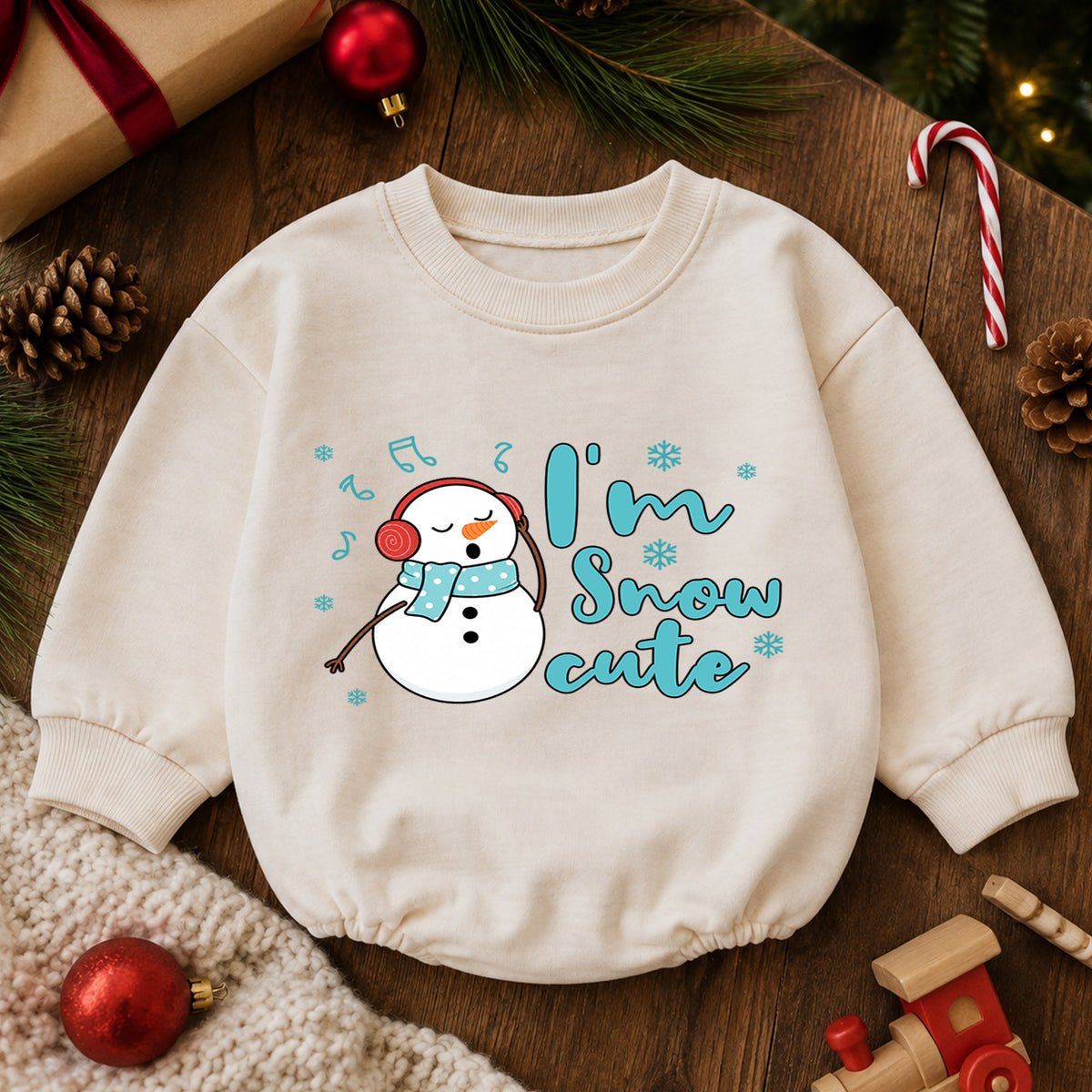 I'm Snow Cute Snowman Baby Romper, Cute Winter Christmas Outfit, Toddler Holiday Clothes, Baby Xmas Gift — product view 6