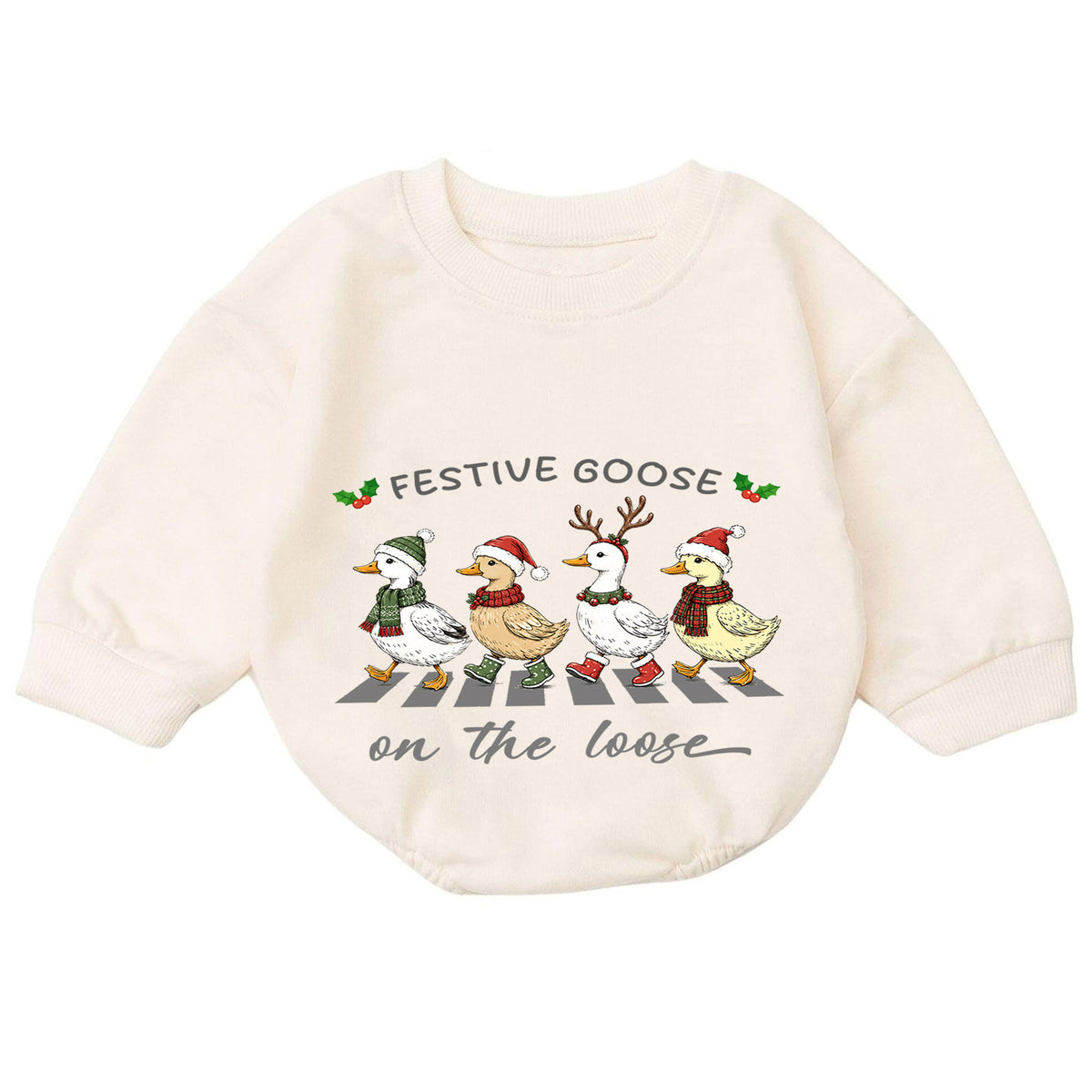 Festive Goose on the Loose Baby Romper, Christmas Goose Family Outfit, Funny Holiday Romper, Cute Toddler Goose Xmas Gift — product view 7