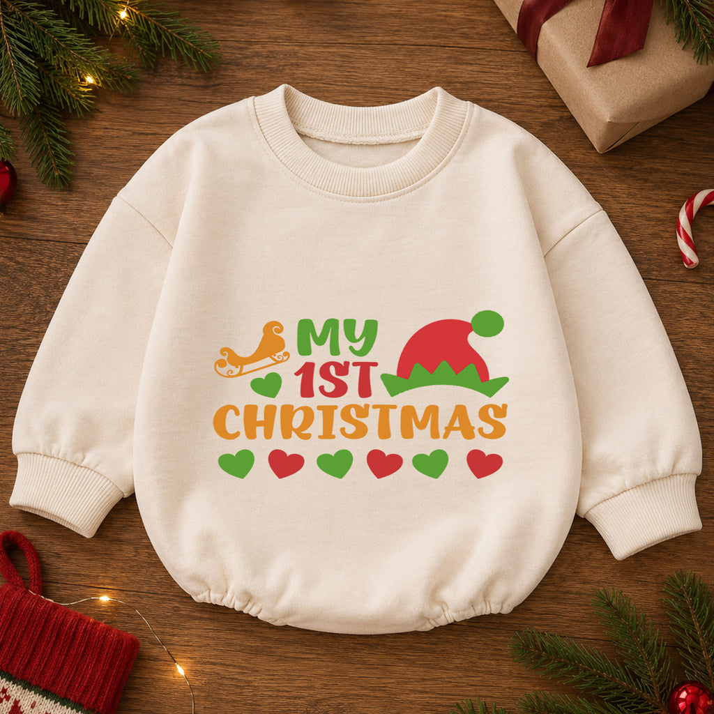 My 1st Christmas Baby Romper, Elf Hat Holiday Romper, Baby First Christmas & 1st Birthday Outfit, Keepsake Gift for Baby and Toddler — product view 2