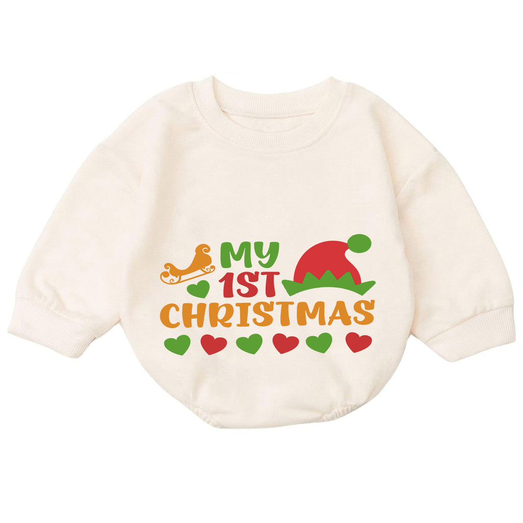 My 1st Christmas Baby Romper, Elf Hat Holiday Romper, Baby First Christmas & 1st Birthday Outfit, Keepsake Gift for Baby and Toddler — product view 7