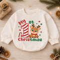 My 1st Christmas Reindeer Baby Romper, Candy Cane Number One Romper, Baby First Christmas & 1st Birthday Outfit, Holiday Keepsake Gift — product view 1