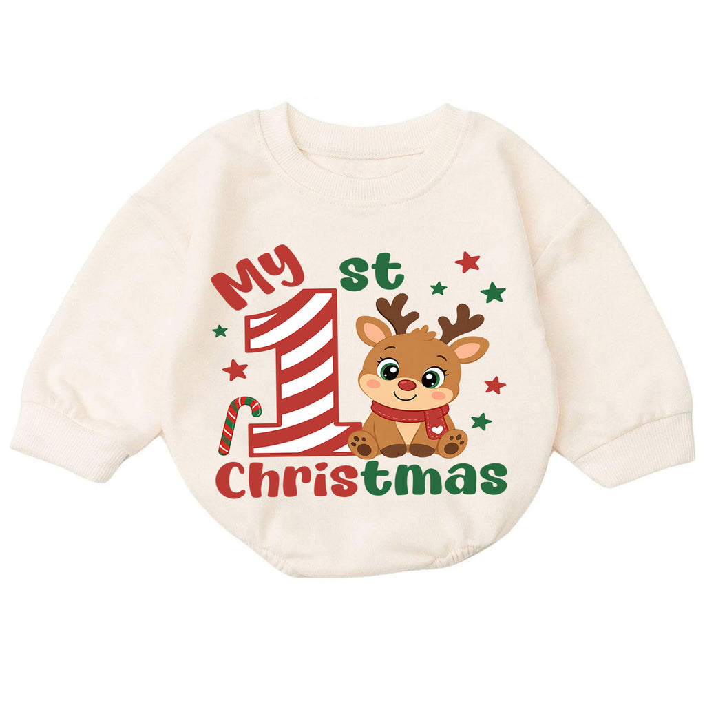 My 1st Christmas Reindeer Baby Romper, Candy Cane Number One Romper, Baby First Christmas & 1st Birthday Outfit, Holiday Keepsake Gift — product view 7