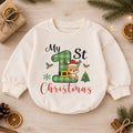 My 1st Christmas Reindeer Baby Romper, Green Plaid Number One Romper, Baby First Christmas & 1st Birthday Outfit, Holiday Keepsake Gift — product view 1