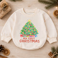 My First Christmas Tree Baby Romper, Gingerbread Holiday Outfit, Baby 1st Christmas Clothes, Toddler Xmas Gift — product view 1