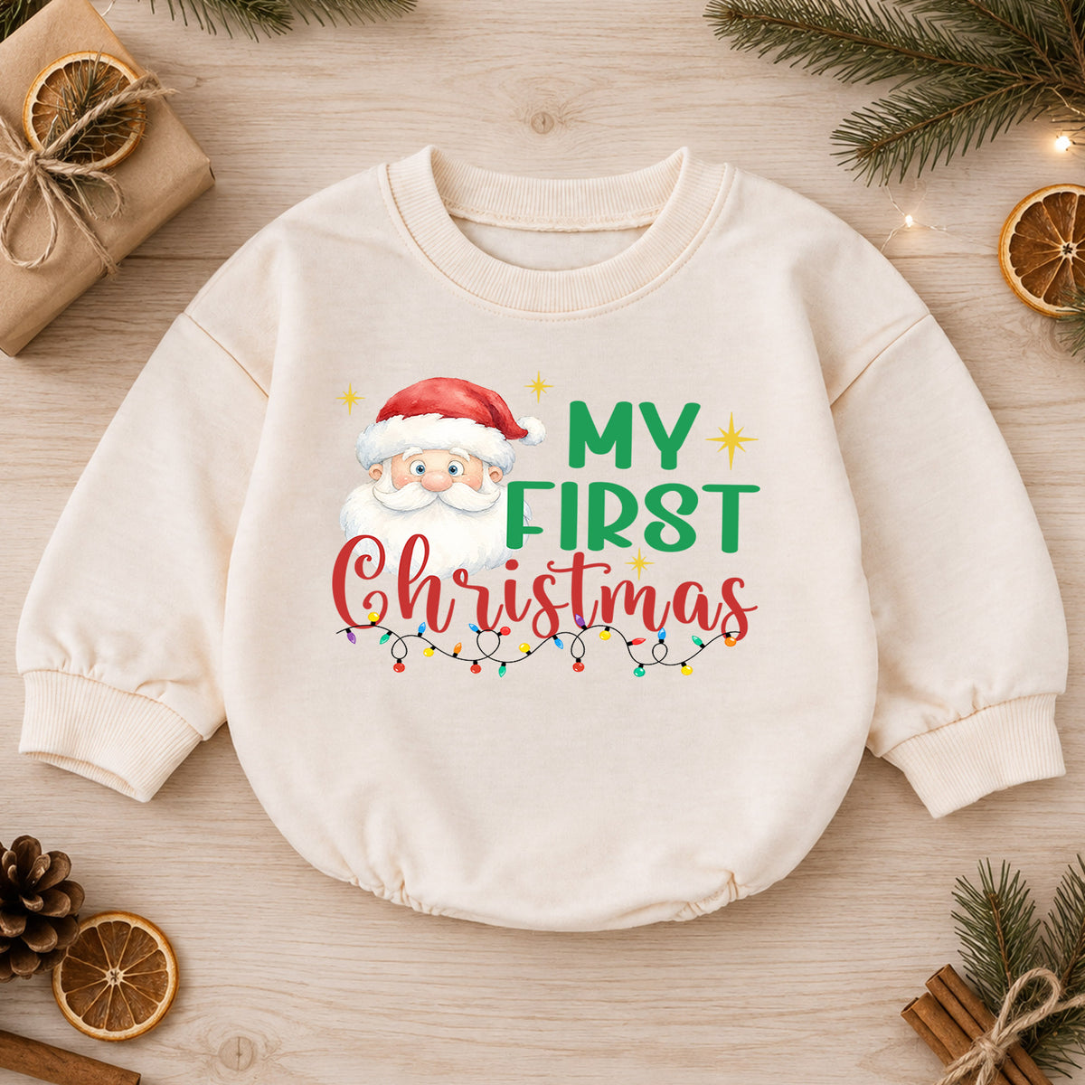 My First Christmas Santa Baby Romper, Cute Santa Holiday Outfit, Baby 1st Christmas Clothes, Toddler Xmas Gift — product view 1