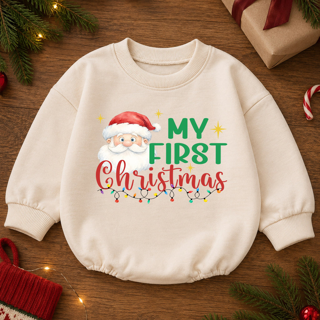 My First Christmas Santa Baby Romper, Cute Santa Holiday Outfit, Baby 1st Christmas Clothes, Toddler Xmas Gift — product view 2