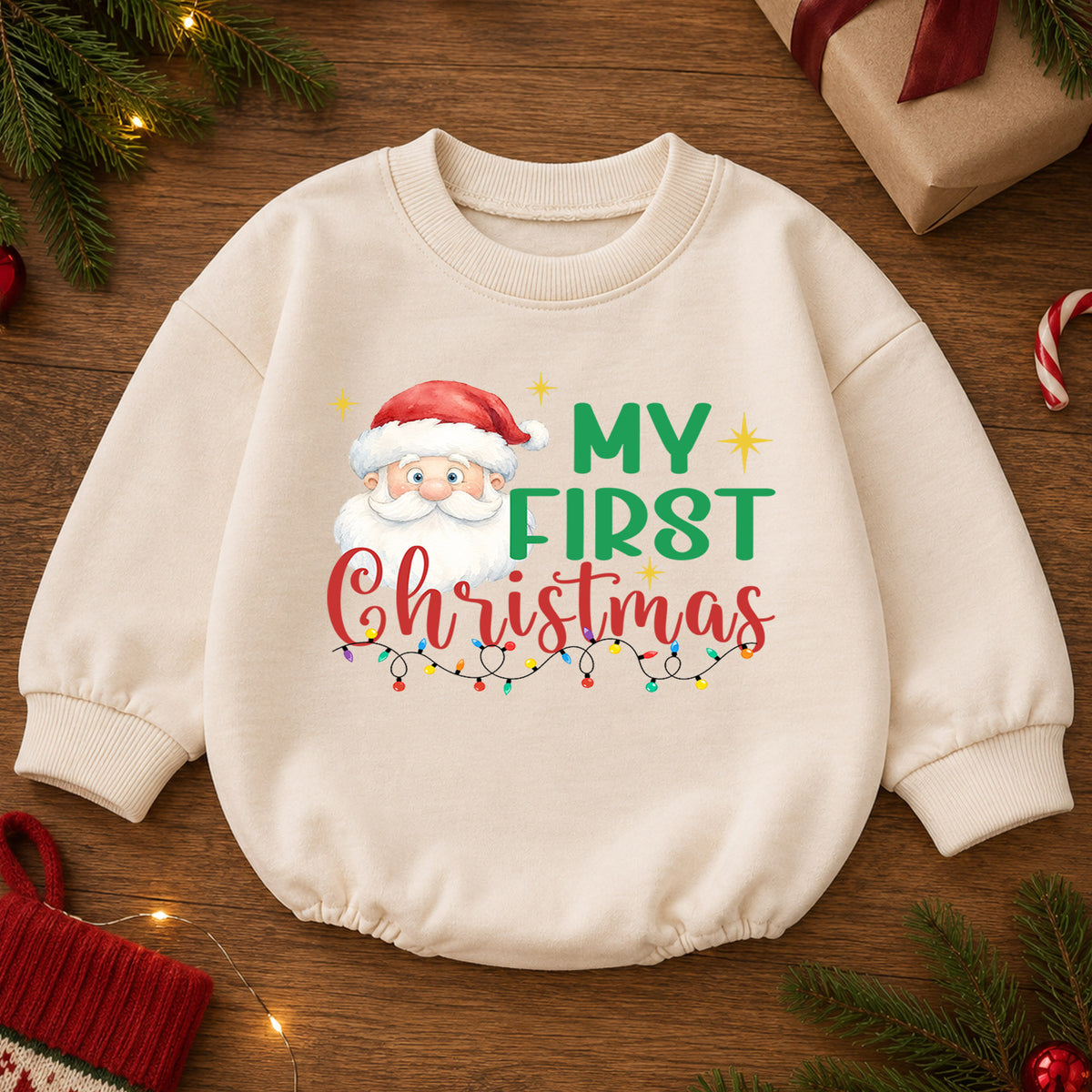 My First Christmas Santa Baby Romper, Cute Santa Holiday Outfit, Baby 1st Christmas Clothes, Toddler Xmas Gift — product view 2