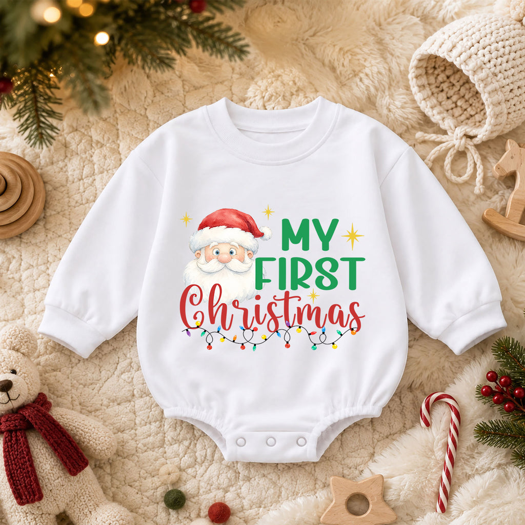 My First Christmas Santa Baby Romper, Cute Santa Holiday Outfit, Baby 1st Christmas Clothes, Toddler Xmas Gift — product view 3