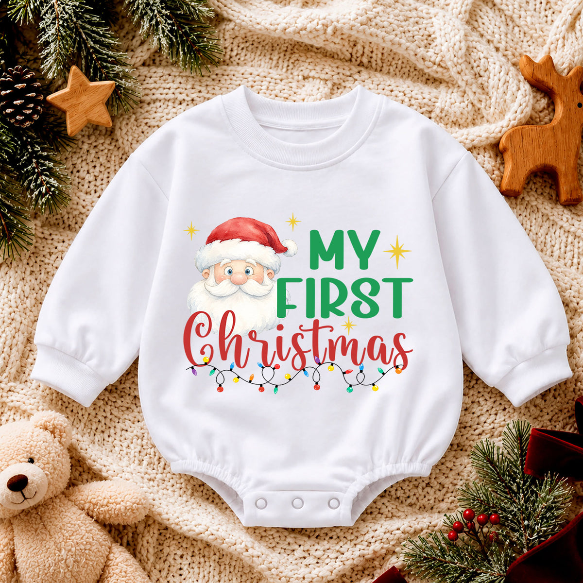My First Christmas Santa Baby Romper, Cute Santa Holiday Outfit, Baby 1st Christmas Clothes, Toddler Xmas Gift — product view 4