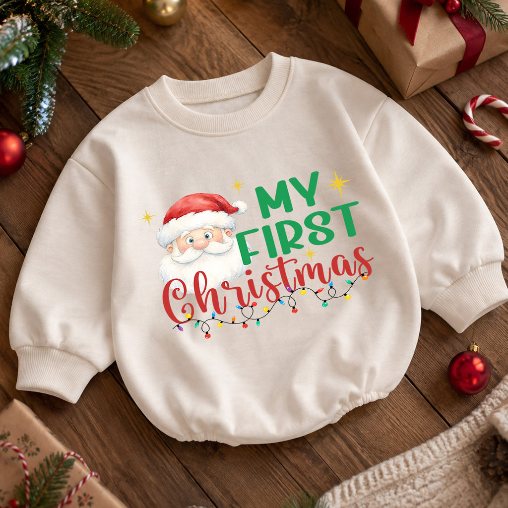 My First Christmas Santa Baby Romper, Cute Santa Holiday Outfit, Baby 1st Christmas Clothes, Toddler Xmas Gift — product view 5