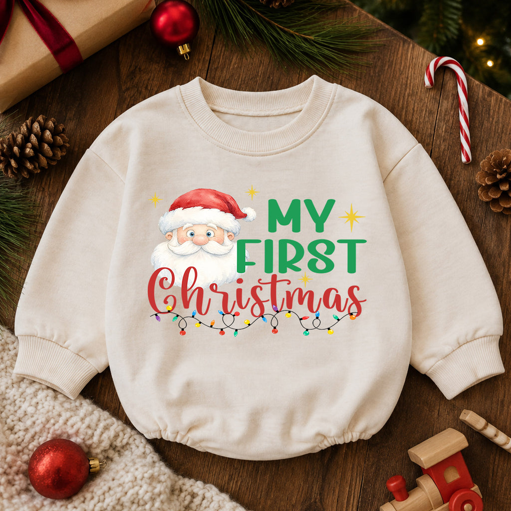 My First Christmas Santa Baby Romper, Cute Santa Holiday Outfit, Baby 1st Christmas Clothes, Toddler Xmas Gift — product view 6