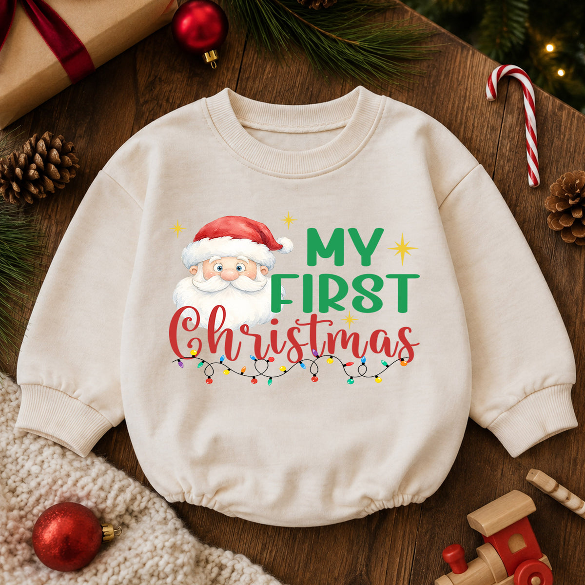 My First Christmas Santa Baby Romper, Cute Santa Holiday Outfit, Baby 1st Christmas Clothes, Toddler Xmas Gift — product view 6