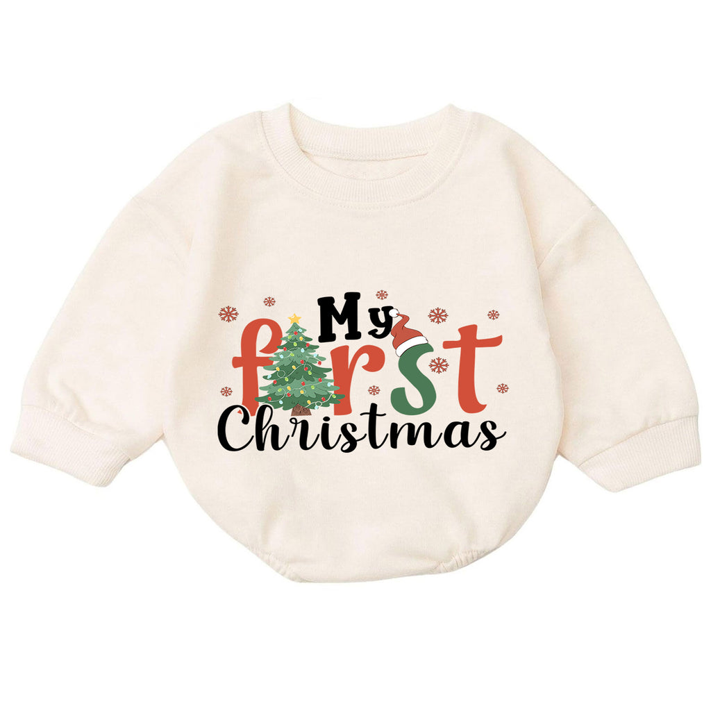 My First Christmas Baby Romper, Christmas Tree Holiday Romper, Baby 1st Christmas & 1st Birthday Outfit, Holiday Keepsake Gift — product view 7