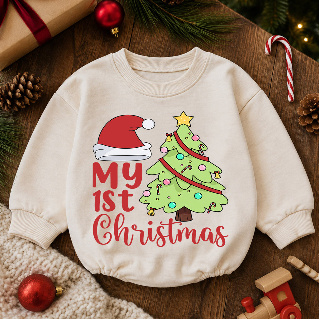 My 1st Christmas Baby Romper, Santa Hat Christmas Tree Romper, Baby First Christmas & 1st Birthday Outfit, Cute Holiday Keepsake Gift — product view 6