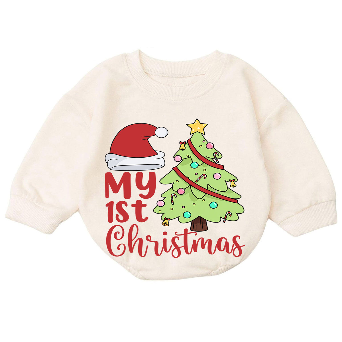 My 1st Christmas Baby Romper, Santa Hat Christmas Tree Romper, Baby First Christmas & 1st Birthday Outfit, Cute Holiday Keepsake Gift — product view 7