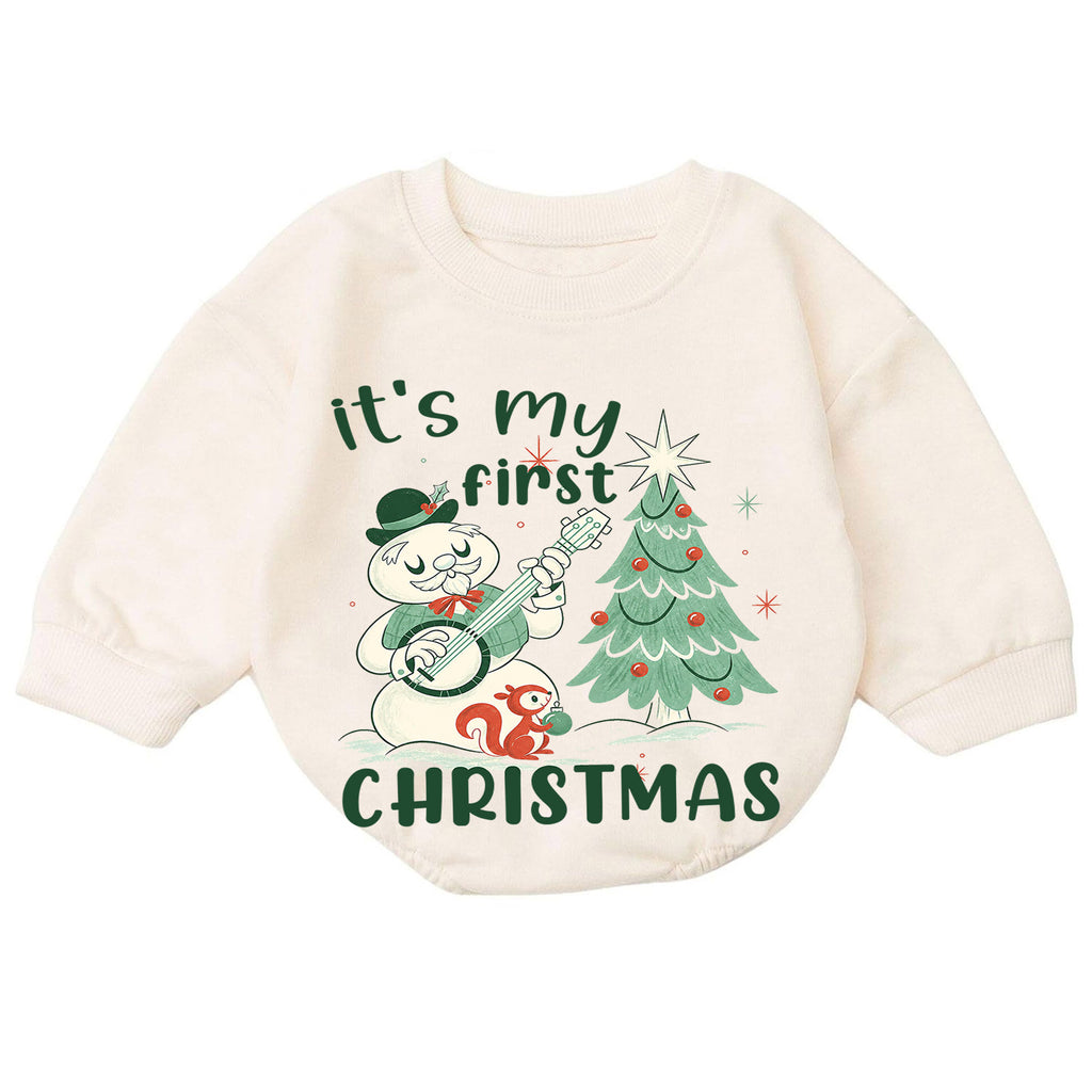 My First Christmas Baby Romper, Vintage Snowman Christmas Romper, Baby 1st Christmas & 1st Birthday Outfit, Retro Holiday Keepsake Gift — product view 7