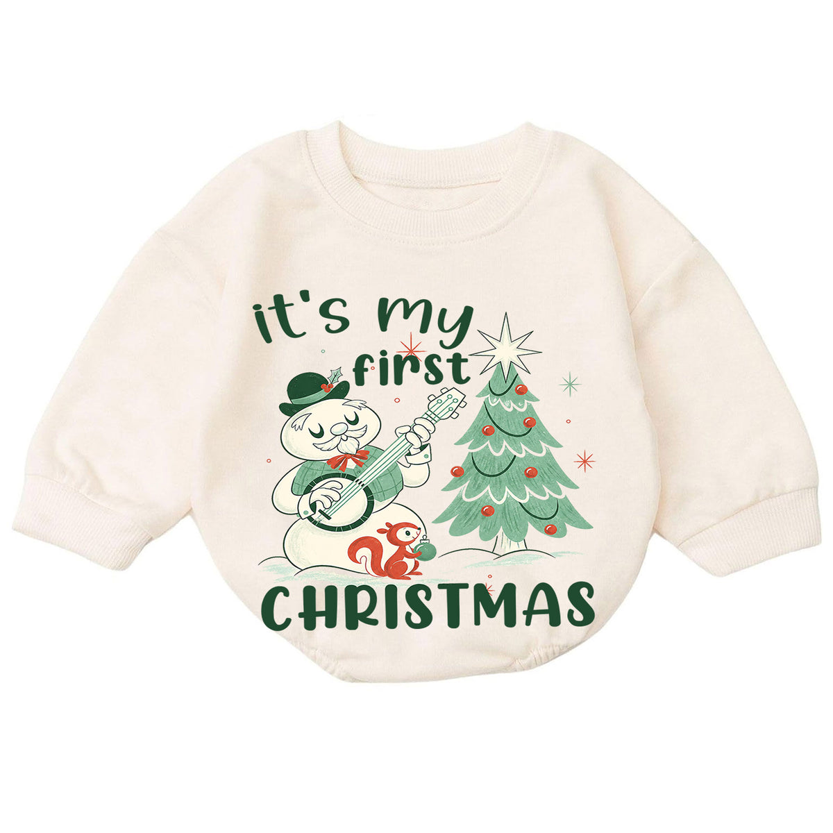 My First Christmas Baby Romper, Vintage Snowman Christmas Romper, Baby 1st Christmas & 1st Birthday Outfit, Retro Holiday Keepsake Gift — product view 7