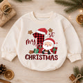 My First Christmas Baby Romper, Buffalo Plaid Santa Outfit, Cute Holiday Romper, Toddler Xmas Gift, Baby 1st Birthday Keepsake — product view 1