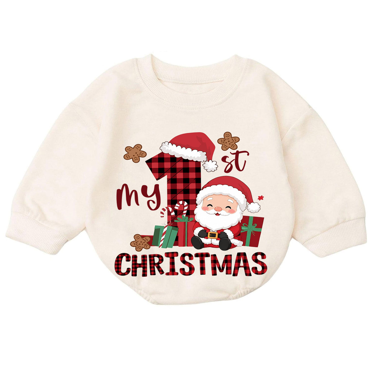 My First Christmas Baby Romper, Buffalo Plaid Santa Outfit, Cute Holiday Romper, Toddler Xmas Gift, Baby 1st Birthday Keepsake — product view 7
