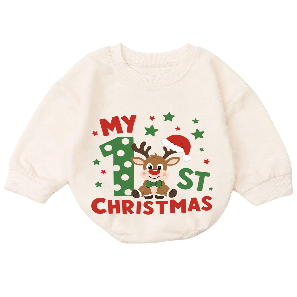 My 1st Christmas Reindeer Baby Romper, Polka Dot Number One Romper, Baby First Christmas & 1st Birthday Outfit, Holiday Keepsake Gift — product view 7