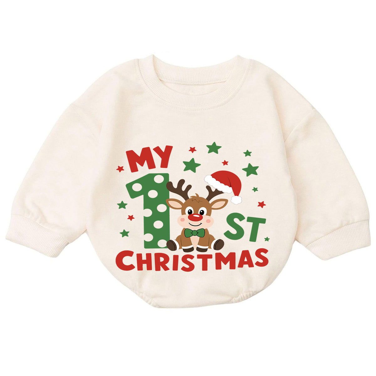 My 1st Christmas Reindeer Baby Romper, Polka Dot Number One Romper, Baby First Christmas & 1st Birthday Outfit, Holiday Keepsake Gift — product view 7