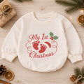 My 1st Christmas Baby Footprint Romper, Newborn First Christmas & 1st Birthday Outfit, Holiday Keepsake Gift, Cute Toddler Xmas Romper — product view 1