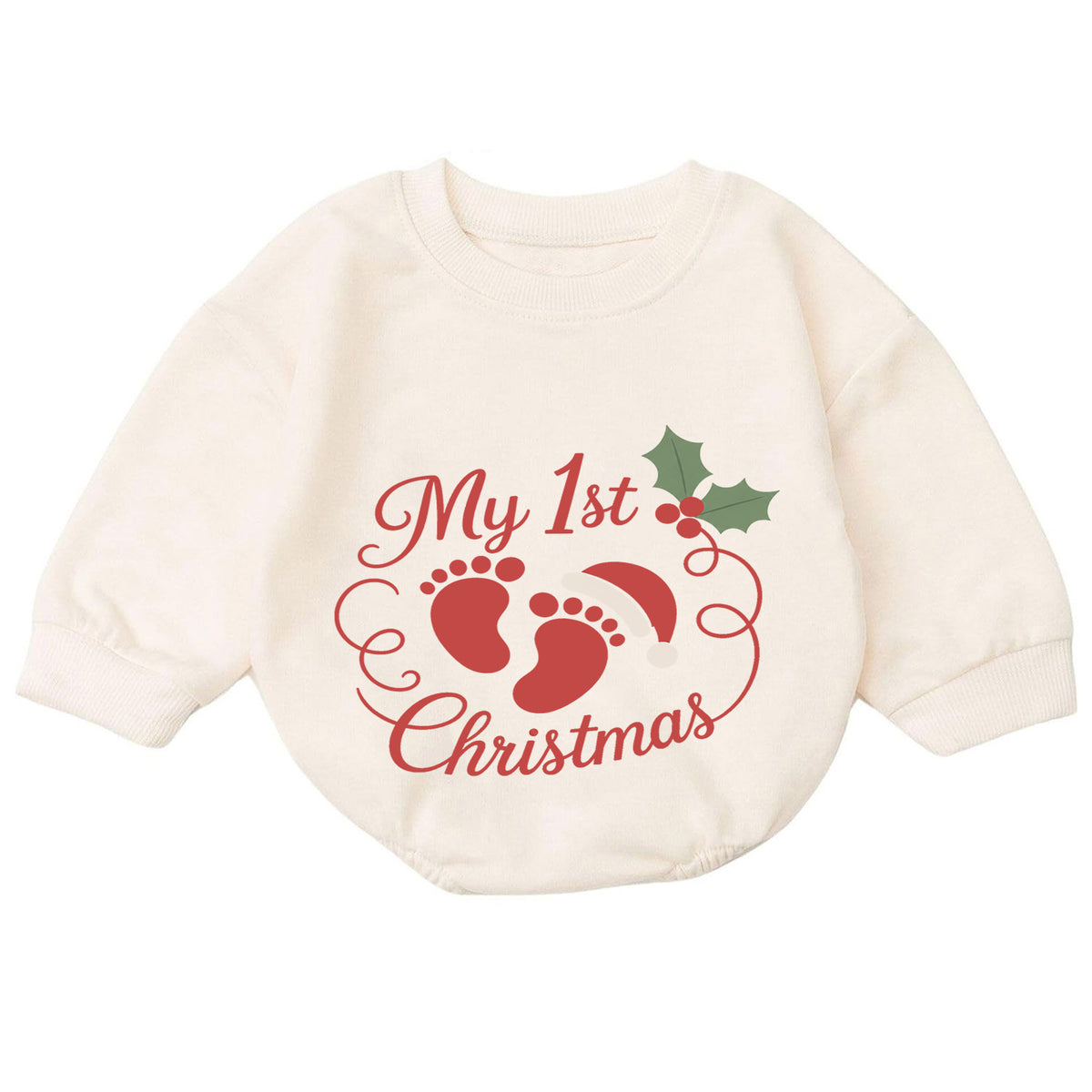 My 1st Christmas Baby Footprint Romper, Newborn First Christmas & 1st Birthday Outfit, Holiday Keepsake Gift, Cute Toddler Xmas Romper — product view 7