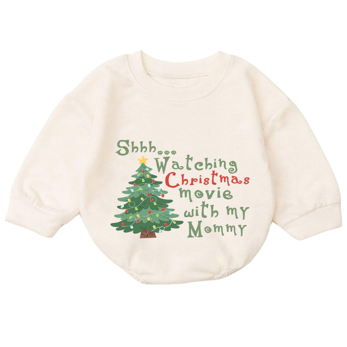 Watching Christmas Movies With Mommy Baby Romper, Mommy and Me Holiday Romper, Toddler 1st Birthday Christmas Outfit, Cute Xmas Gift — product view 7