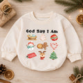 Christian Christmas Baby Romper, God Says I Am Holiday Romper, Nativity Christmas Icons, Baby Faith 1st Birthday Xmas Gift for Toddler — product view 1