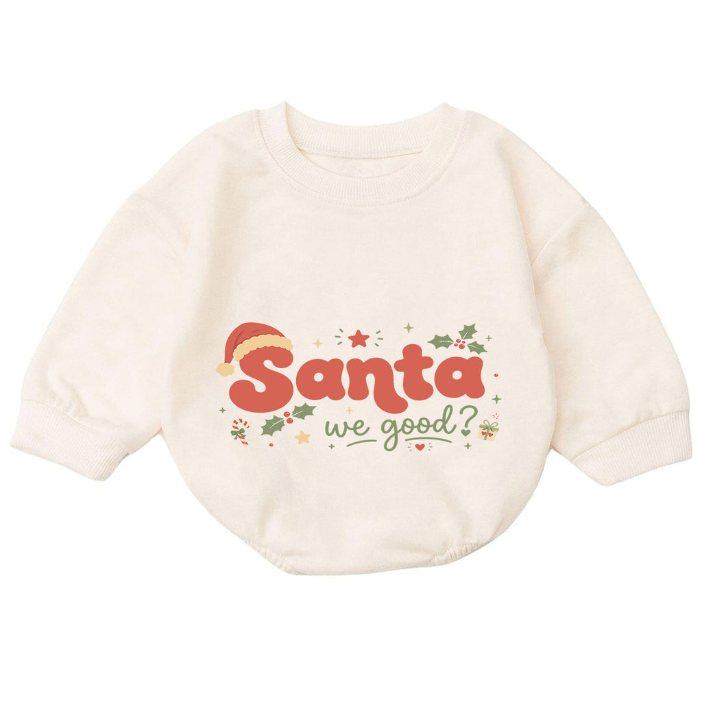Santa We Good Baby Romper, Funny Christmas Romper for Toddler, Retro Santa 1st Birthday Holiday Outfit, Xmas Gift for Boys and Girls — product view 7
