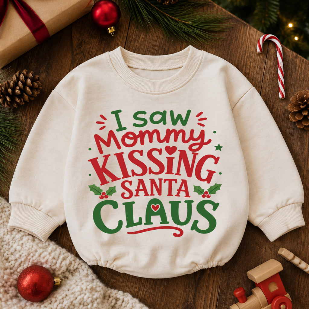 I Saw Mommy Kissing Santa Claus Baby Romper, Funny Christmas Holiday Outfit, Toddler Xmas Clothes, Baby Gift — product view 6
