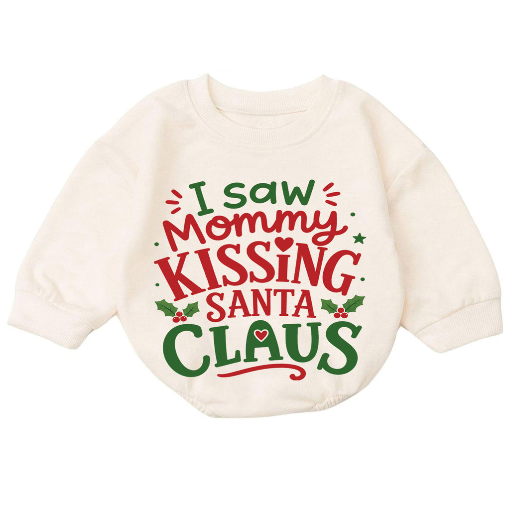 I Saw Mommy Kissing Santa Claus Baby Romper, Funny Christmas Holiday Outfit, Toddler Xmas Clothes, Baby Gift — product view 7