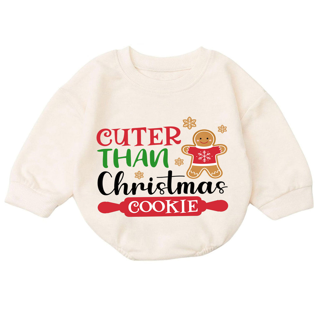 Cuter Than a Christmas Cookie Baby Romper, Gingerbread Holiday Romper, Toddler 1st Birthday Christmas Outfit, Cute Xmas Gift for Baby — product view 7