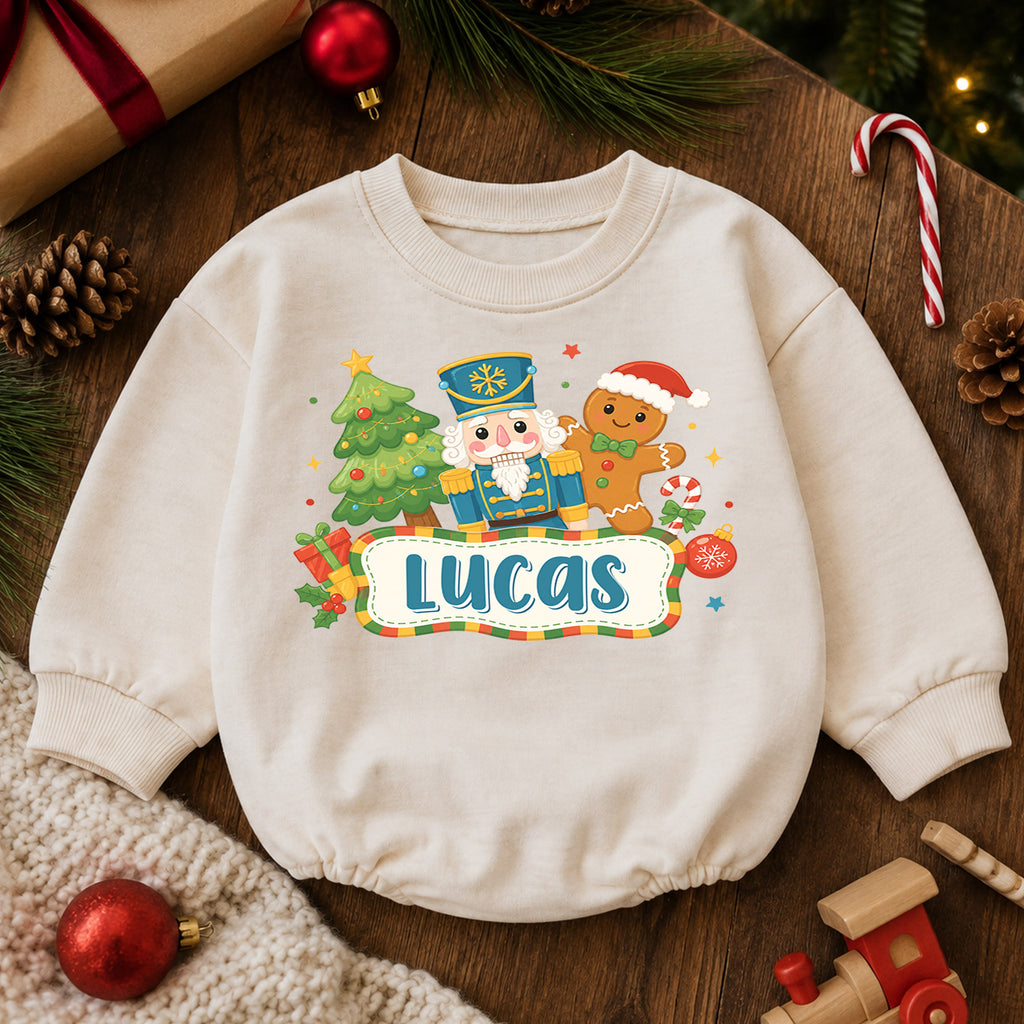 Personalized Nutcracker Christmas Baby Romper, Custom Name Gingerbread Holiday Outfit, 1st Christmas Gift for Baby Boys Baby — product view 6