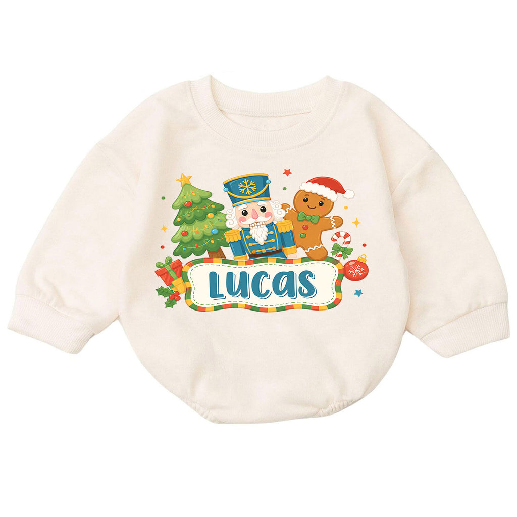 Personalized Nutcracker Christmas Baby Romper, Custom Name Gingerbread Holiday Outfit, 1st Christmas Gift for Baby Boys Baby — product view 7