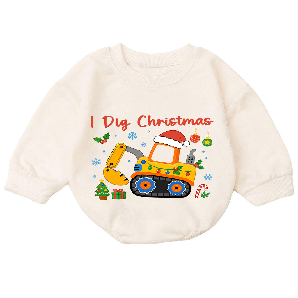I Dig Christmas Baby Romper, Excavator Christmas Outfit, Construction Toddler Holiday Romper, Digger Xmas Baby Gift — product view 7
