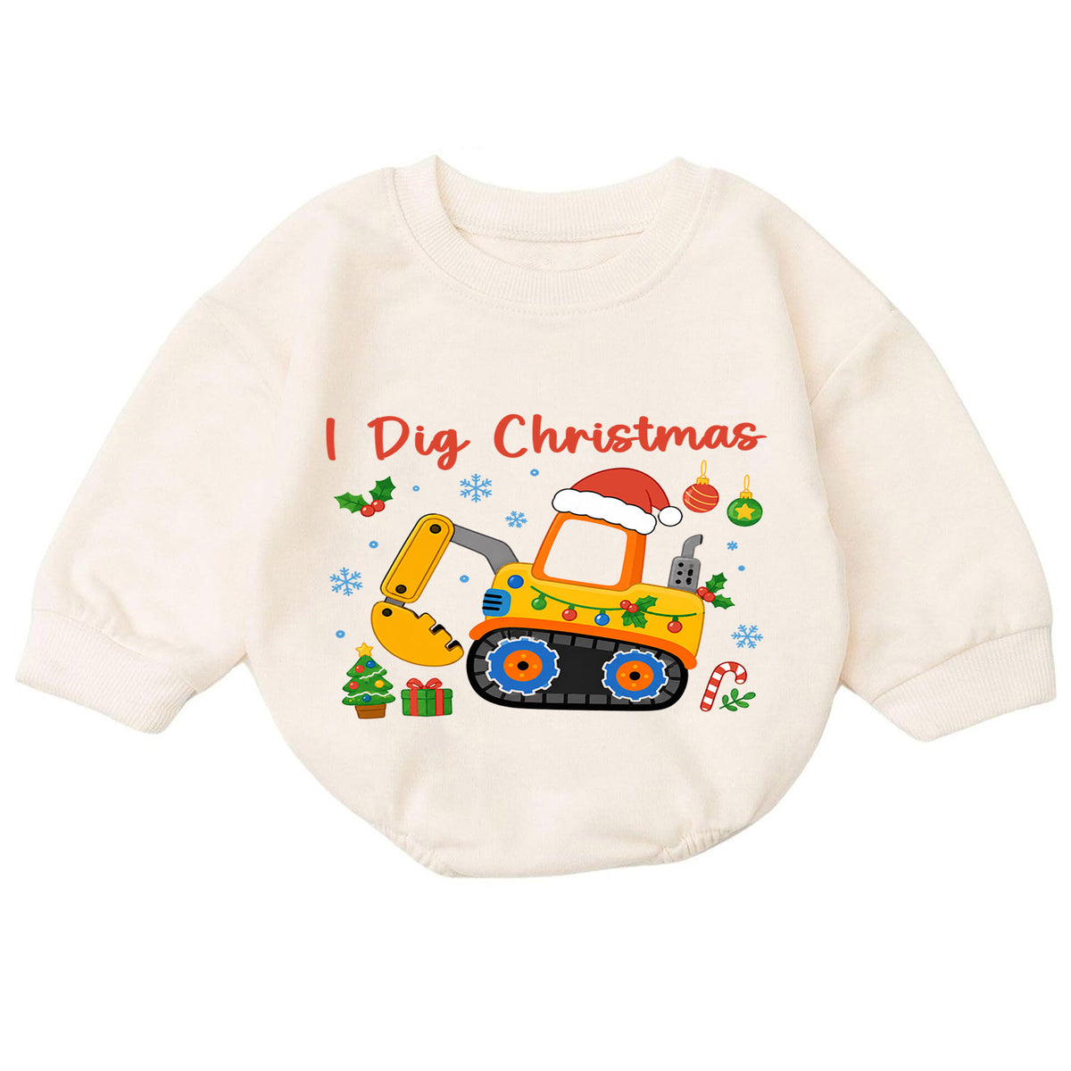 I Dig Christmas Baby Romper, Excavator Christmas Outfit, Construction Toddler Holiday Romper, Digger Xmas Baby Gift — product view 7