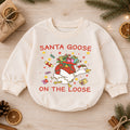 Santa Goose on the Loose Baby Romper, Christmas Gift Goose Outfit, Funny Holiday Romper, Cute Toddler Goose Lover Xmas Gift — product view 1