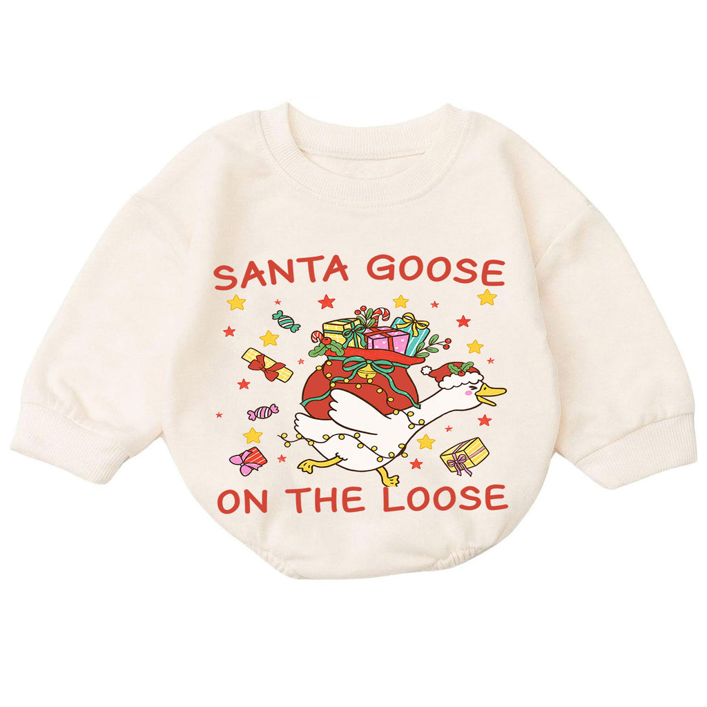 Santa Goose on the Loose Baby Romper, Christmas Gift Goose Outfit, Funny Holiday Romper, Cute Toddler Goose Lover Xmas Gift — product view 7