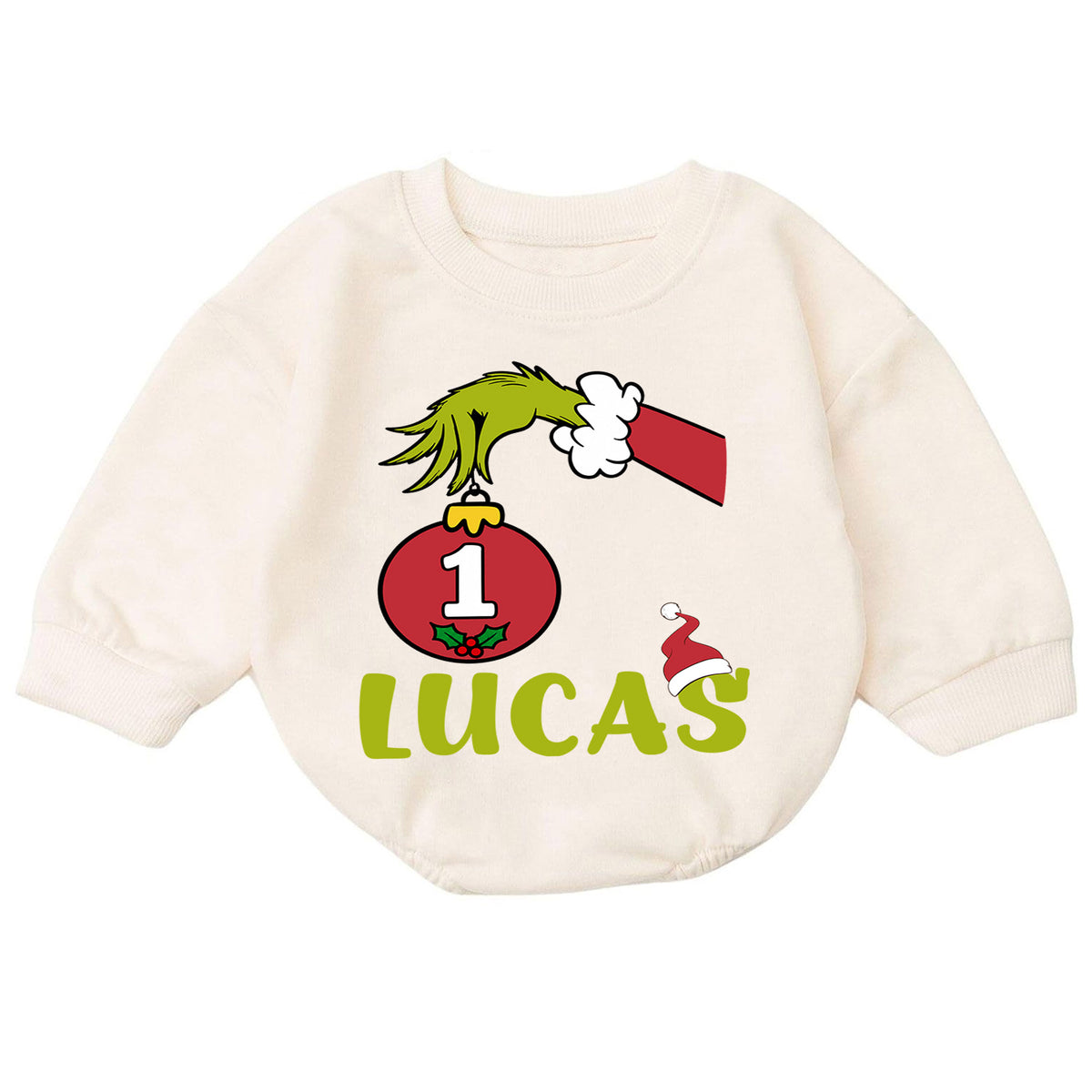 Custom Name 1st Christmas Baby Romper, Personalized Ornament Number One Holiday Outfit, My First Birthday Christmas Gift — product view 7