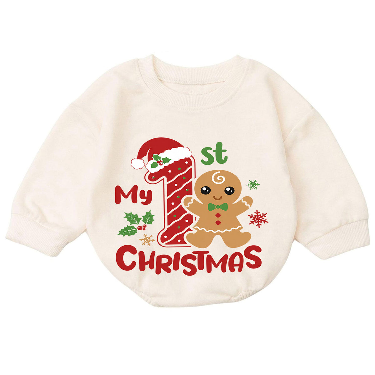 My 1st Christmas Gingerbread Baby Romper, Number One Christmas Romper, Baby First Christmas & 1st Birthday Outfit, Holiday Keepsake Gift — product view 7