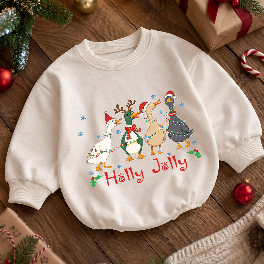 Holly Jolly Christmas Goose Baby Romper, Festive Duck Goose Holiday Outfit, Cute Christmas Romper, Funny Toddler Xmas Gift — product view 5