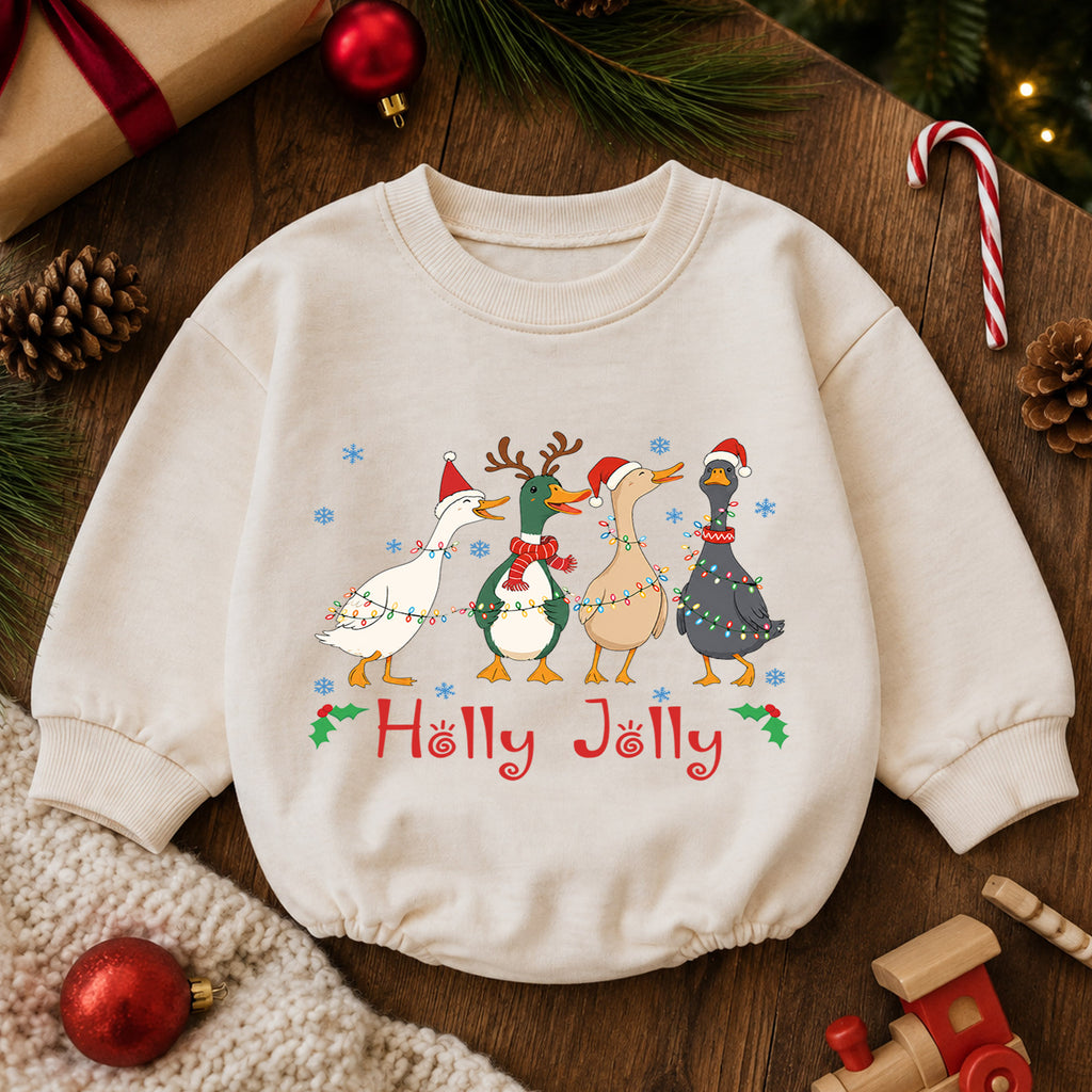 Holly Jolly Christmas Goose Baby Romper, Festive Duck Goose Holiday Outfit, Cute Christmas Romper, Funny Toddler Xmas Gift — product view 6