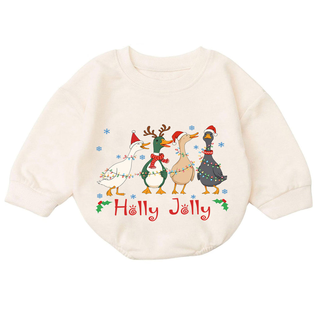 Holly Jolly Christmas Goose Baby Romper, Festive Duck Goose Holiday Outfit, Cute Christmas Romper, Funny Toddler Xmas Gift — product view 7