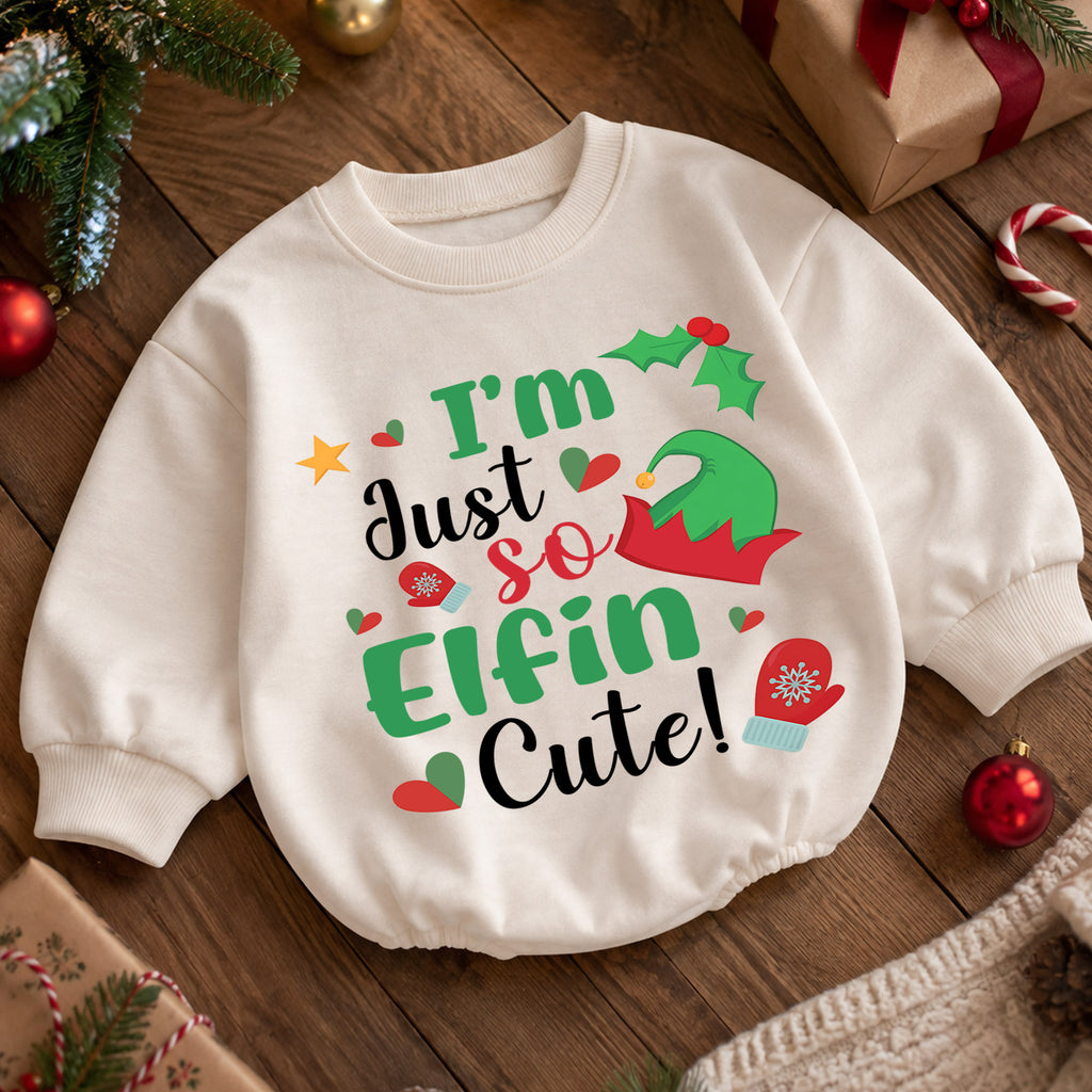 I'm Just So Elfin Cute Baby Romper, Funny Elf Christmas Romper, Toddler 1st Birthday Holiday Outfit, Cute Xmas Gift for Boys and Girls — product view 5