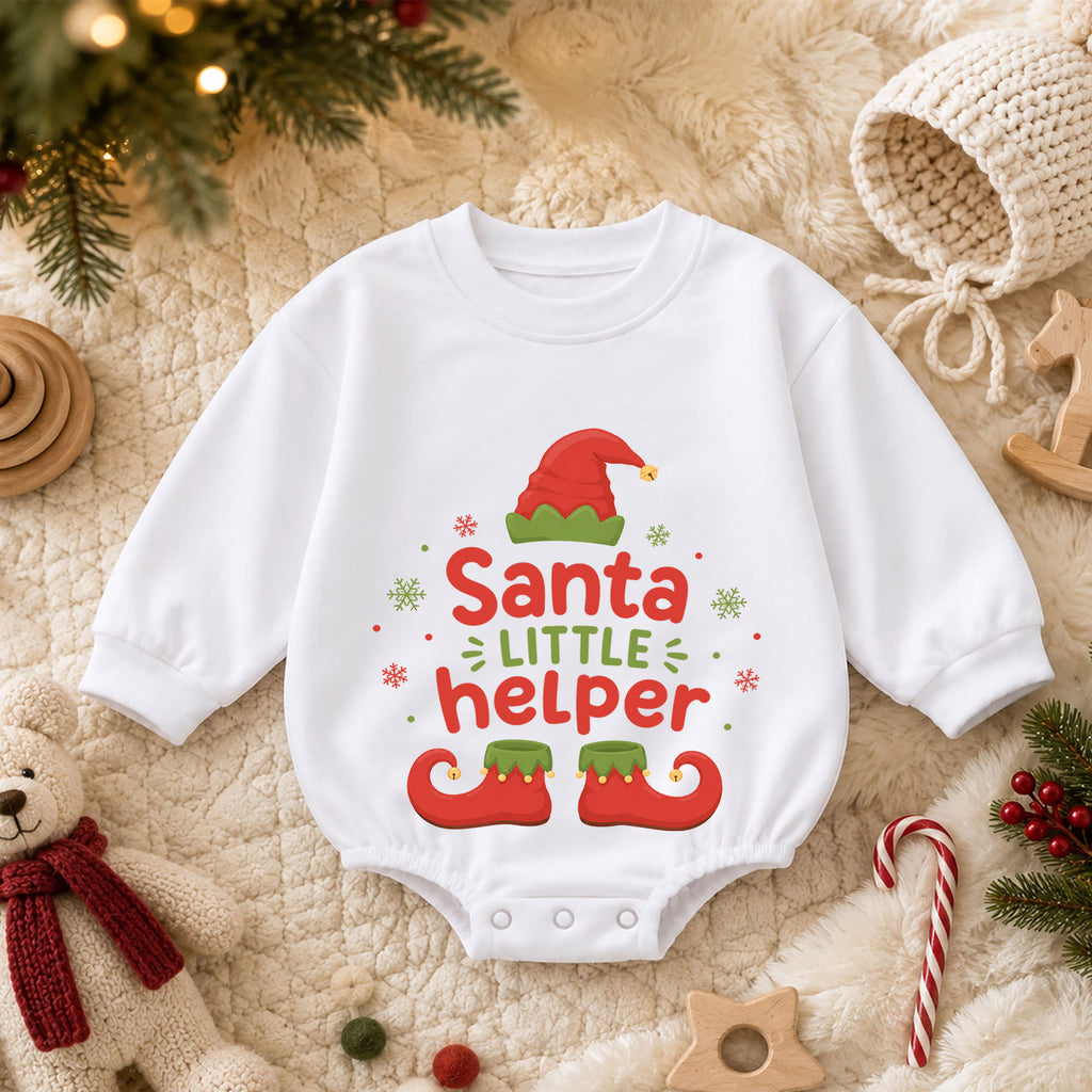 Santa's Little Helper Baby Romper, Elf Christmas Romper, Toddler 1st Birthday Holiday Outfit, Cute Santa Helper Xmas Gift for Baby — product view 3