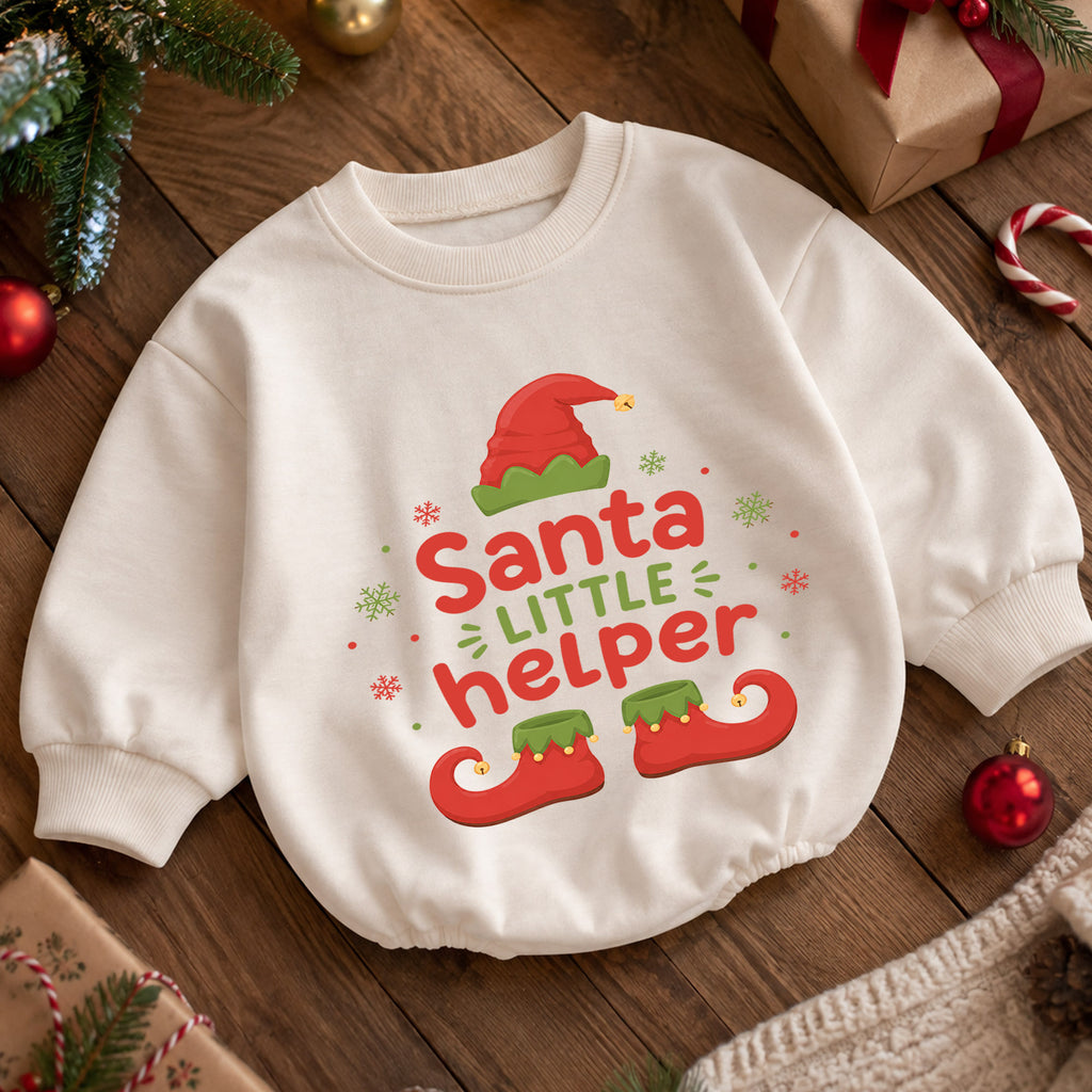 Santa's Little Helper Baby Romper, Elf Christmas Romper, Toddler 1st Birthday Holiday Outfit, Cute Santa Helper Xmas Gift for Baby — product view 5