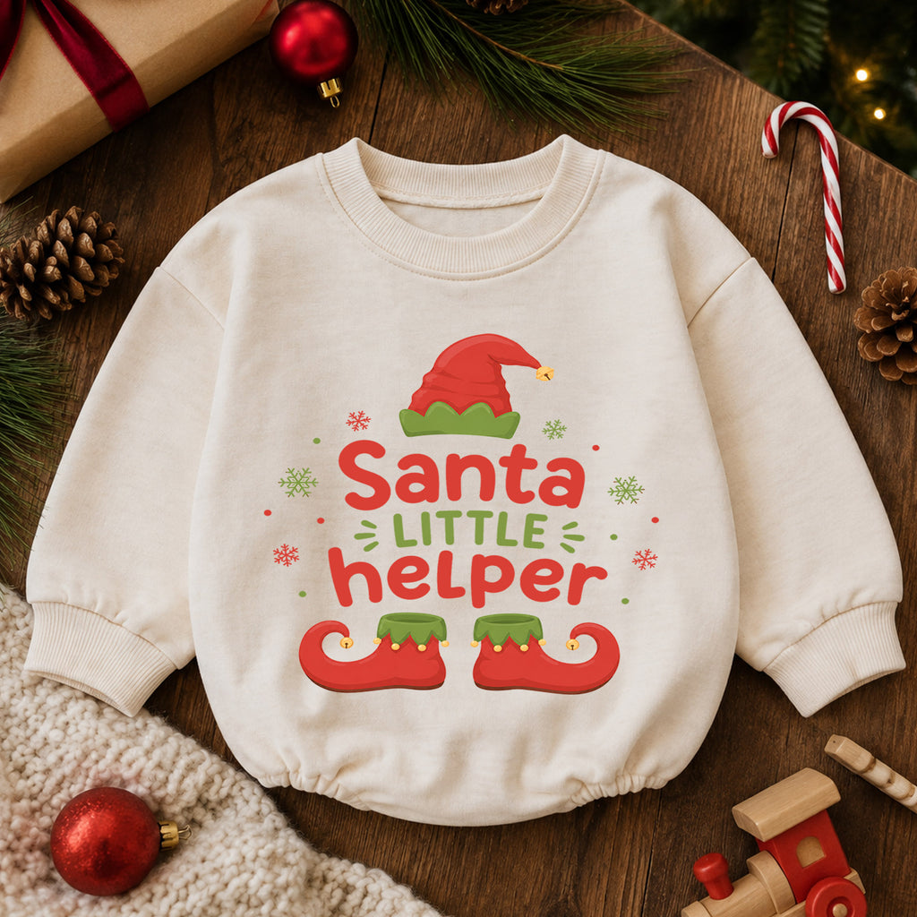 Santa's Little Helper Baby Romper, Elf Christmas Romper, Toddler 1st Birthday Holiday Outfit, Cute Santa Helper Xmas Gift for Baby — product view 6
